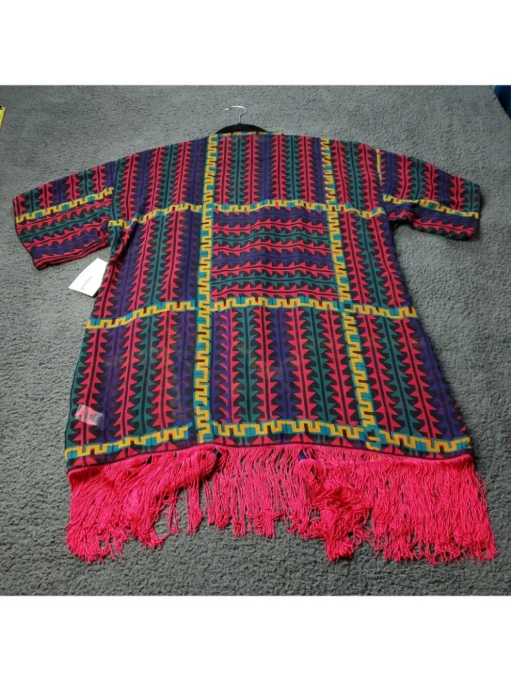 LulaRoe Monroe Kimono Womens  L Large Cardigan Red Fringe Multicolor y2K